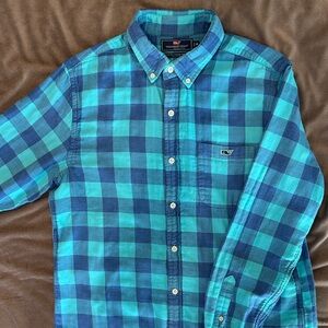 Vineyard Vines Slim Fit Tucker Shirt - Blue & Aqua Plaid - Mens M